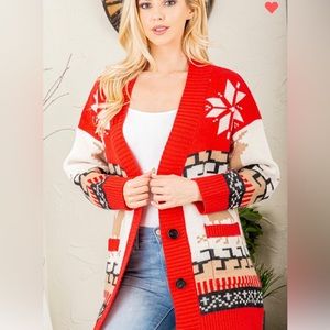 B129H🎄Stunning+high quality holiday cardi w/button front; front2back design🎄